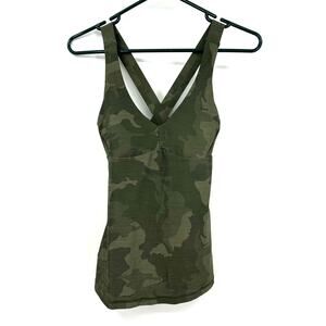 Prana Sz XS Tank Top Green Camo X Back Athletic Activewear Gym Exercise Running